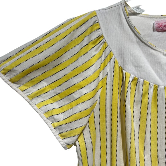 Vintage Dresses Vintage 8s Yellow Stripped Midi Snap Button